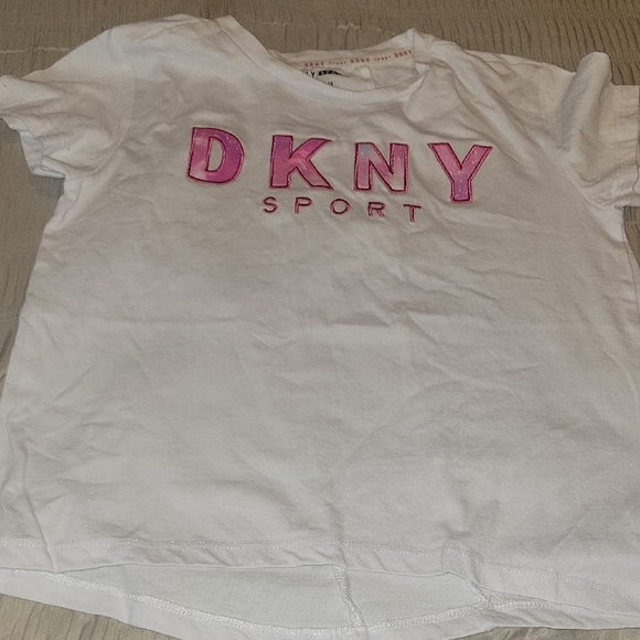 DKNY Kids White Tee with Pink Sport Logo - Picture 1 of 4